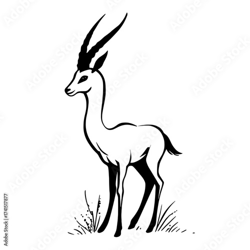 Saiga Antelope. Saiga Antelope simple black and white line art vector logo