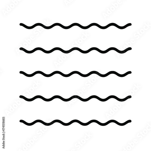 Vector illustration Five horizontal black wavy lines on white background wave