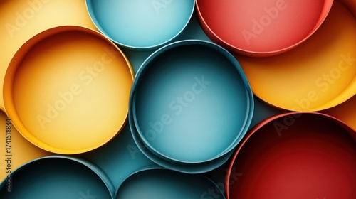 Colorful Circular Plates Arranged in a Creative Overlapping Pattern