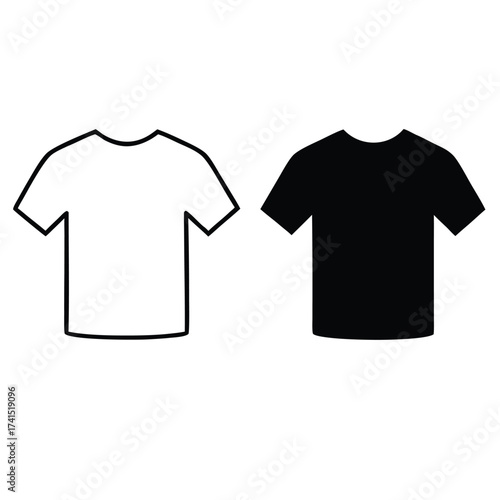 Vector illustration White outline t-shirt and solid black t-shirt side by side clothing