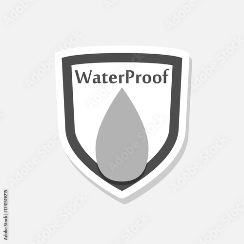 Water Proof shield sign sticker isolated on gray background