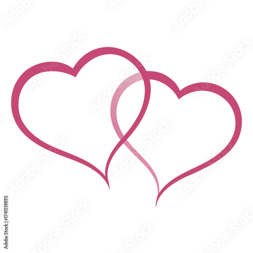 Vector illustration Two intertwined pink heart outlines on white background love
