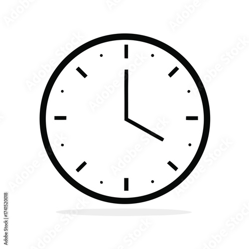 Vector illustration Black and white clock face with hour and minute hands time watch