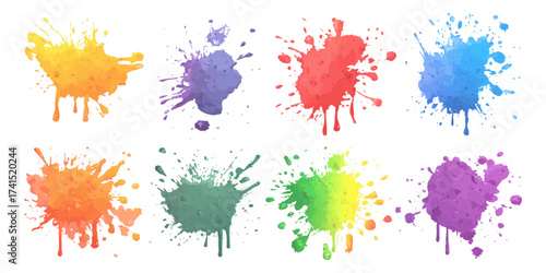 Colorful watercolor paint brush set on a white background. Isolated white background set with modern watercolor stains.