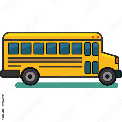 Vector illustration Yellow school bus with blue windows and black wheels on white background