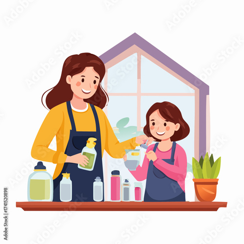 Mother and daughter making homemade soap
