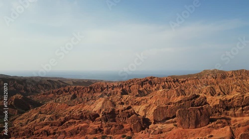 aerial view of Fairytale canyon Skazka in Kyrgyzstan