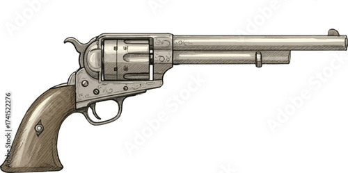 Handgun with bullets isolated on white background