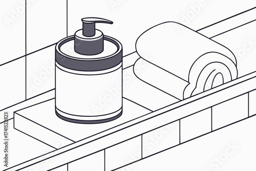 Tallow cream jar on bathroom shelf, modern flat illustration style