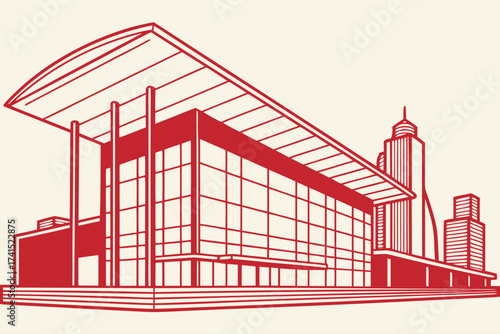 Winspear Opera House in Dallas, Texas, sleek red-glass opera house with glowing canopy