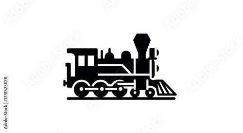 Black Silhouette Icon of a Vintage Steam Locomotive Train steam engine railroad