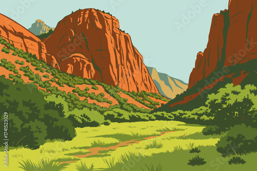 Zion National Park Kolob Meadows in Utah, high grassy valleys surrounded by red cliffs