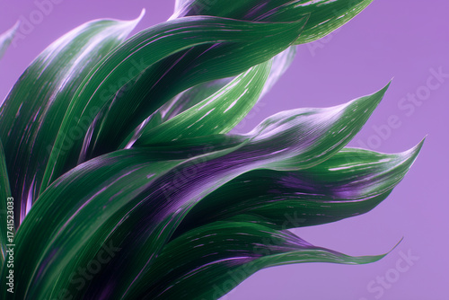 Green leaves with purple accents on violet background