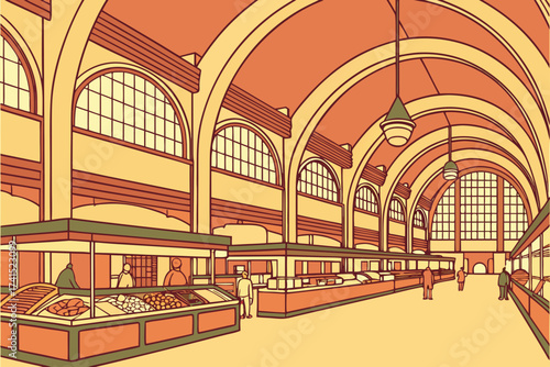 West Side Market in Cleveland, Ohio, grand arched hall with stalls of meats, cheeses, and baked goods