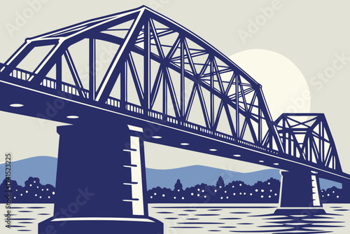 Walnut Street Bridge in Chattanooga, Tennessee, historic blue truss pedestrian bridge glowing with night lights