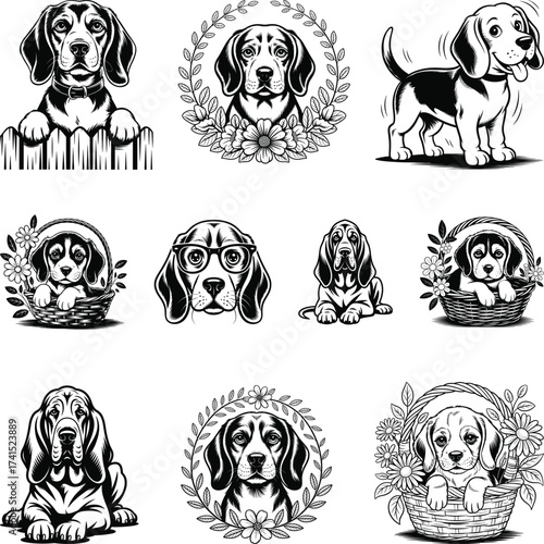 Bloodhound Puppy Dog Bundle, Dog Lover Shirt, Dog Outline Svg