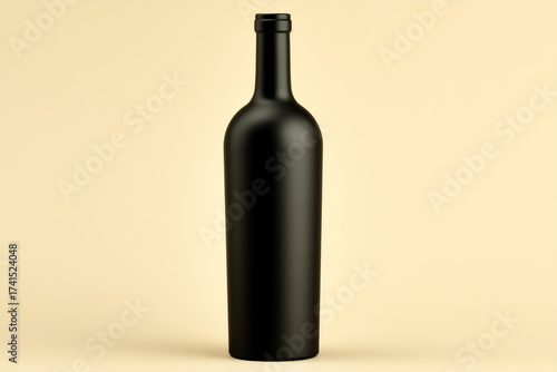 Black matte wine bottle on beige background