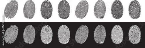 Unique fingerprint patterns on black and white, a secure identification