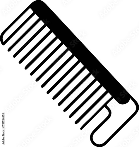 A simple black and white illustration of a comb, a common grooming tool used for hair styling and detangling, ready to be used