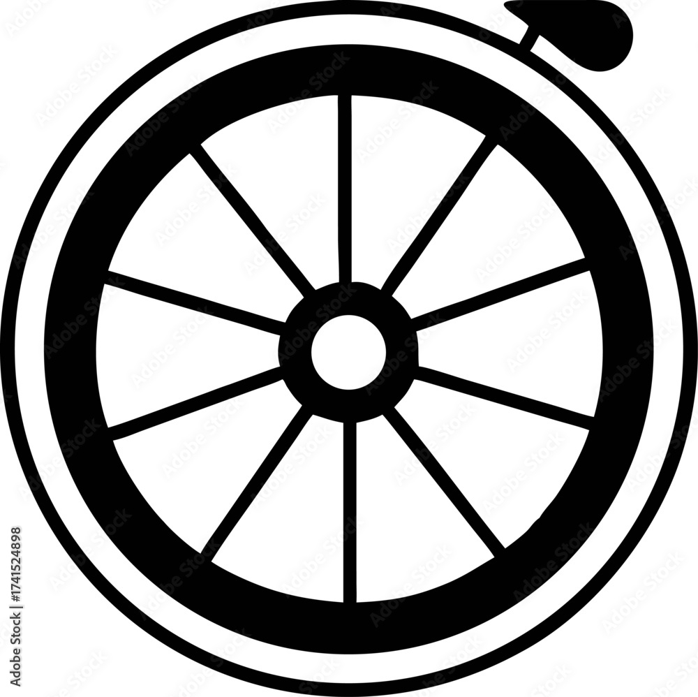 Fototapeta premium Simple Black and White Graphic Illustration of a Wheel with Spokes, Ideal for Various Design Projects