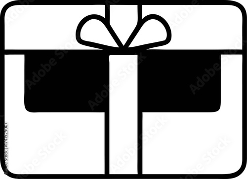 Minimalist vector outline of a classic gift box, beautifully tied with a ribbon bow, symbolizing celebration, generosity, and special occasions for giving