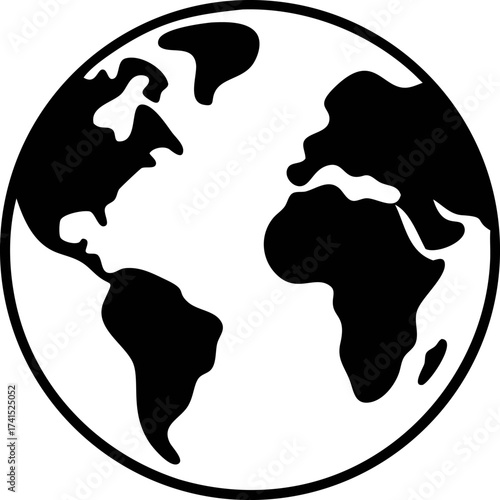 Stylized monochrome vector illustration of the world globe. This simple Earth planet icon is an isolated graphic design element Ai(432)