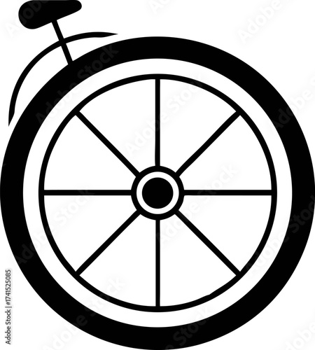 Elegant graphic illustration of a classic unicycle wheel featuring a distinctive bell, symbolizing vintage cycling, simplicity, and a timeless journey design concept