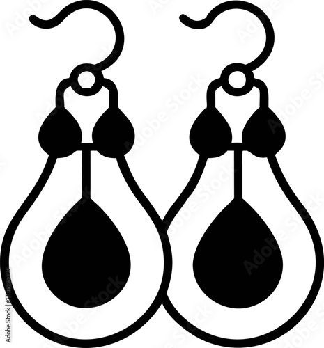 Black and white minimalist vector illustration of drop-shaped earrings with a simple design, great for fashion and jewelry themes