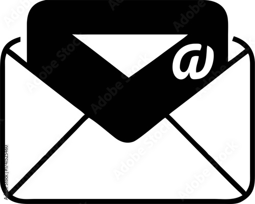 Email icon with at symbol inside an open envelope, representing electronic communication and digital messaging services