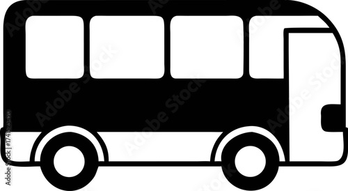 Minimalist black and white illustration of a modern passenger bus, perfect for transportation and travel-related designs and concepts