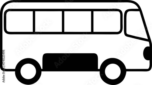 Minimalist shuttle bus vector graphic icon. Simple line art symbol for public transportation, travel, and tourism design