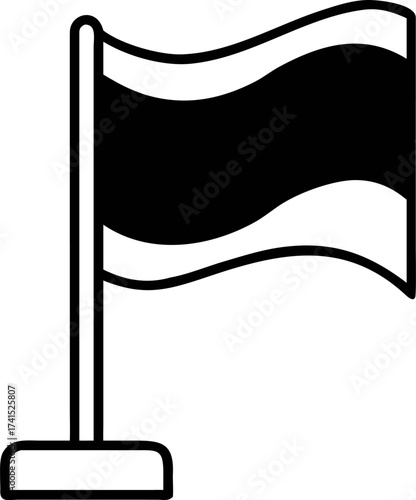 Black and white graphic of a waving flag on a flagpole, symbolizing national pride, identity, and independence. A versatile icon for design