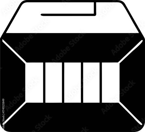 Minimalist black and white vector art depicting a voting container, perfect for illustrating electoral systems and democratic decision-making