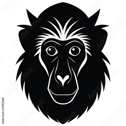 Uakari Head Silhouette with Rounded Face in Minimal Style