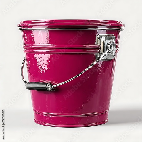 shiny plastic bucket with silver handle high resolution picture