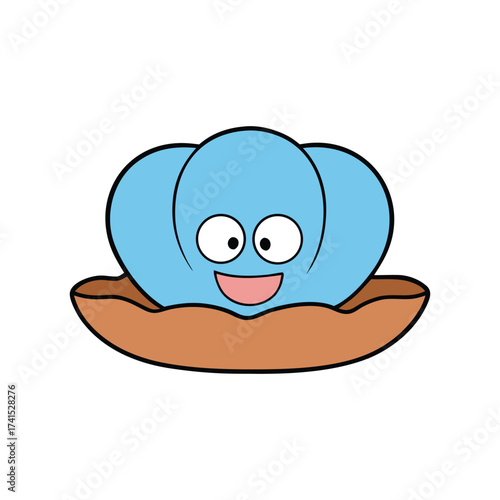 Cartoon clam opening its shell with a happy expression