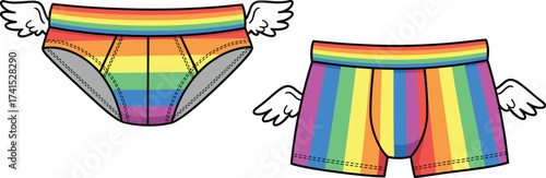 Colorful Rainbow Pride Underwear with Cute Wings, Fun Cartoon Design for Kids and Adults, Vector Illustration for Lingerie and Apparel