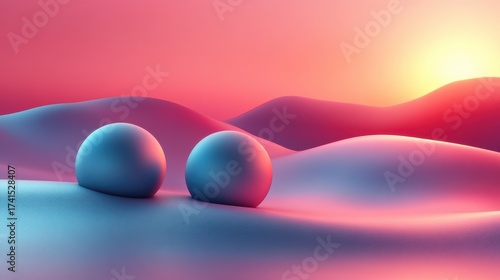 Abstract Landscape with Soft Colors and Smooth Forms at Sunset