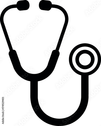 A simple black and white graphic illustration of a stethoscope used for medical examinations and diagnosis, vector, illustration, 8k resolution