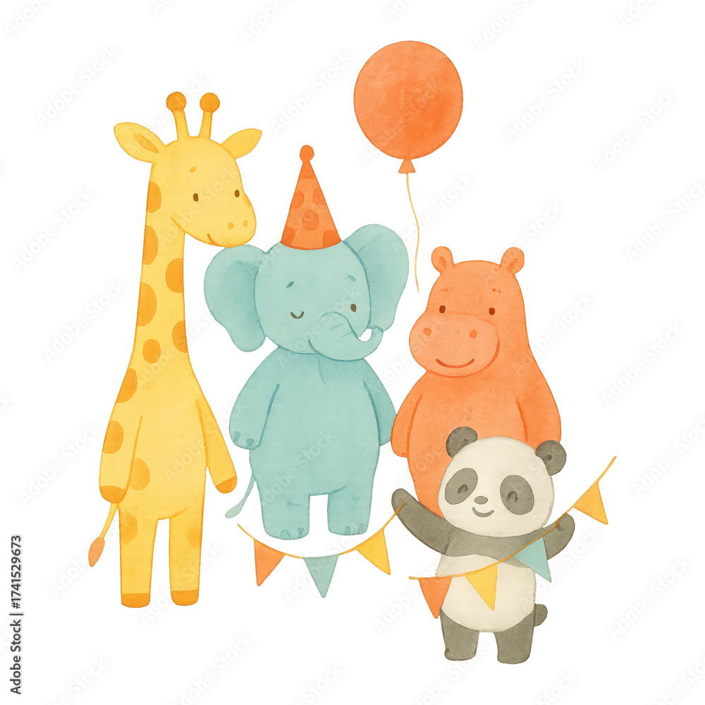 Naklejka premium PNG Cute animals celebrating together.