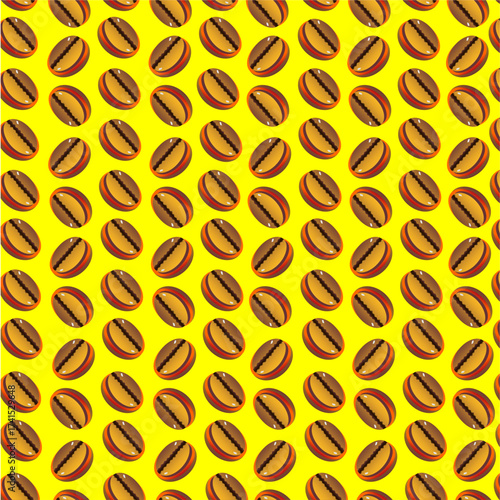 Coffee bean pattern. Roasted coffee bean pattern background. Seamless pattern of coffee bean illustration. Golden coffee beans pattern for 