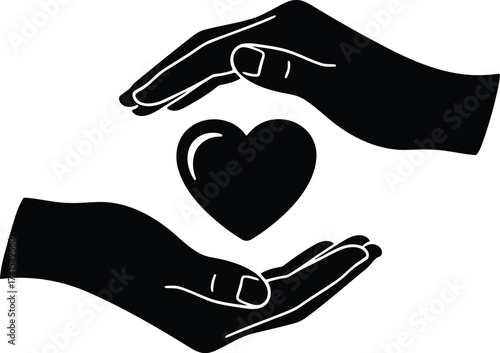Gentle hands cupping and protecting a black heart symbol emphasizing care and love