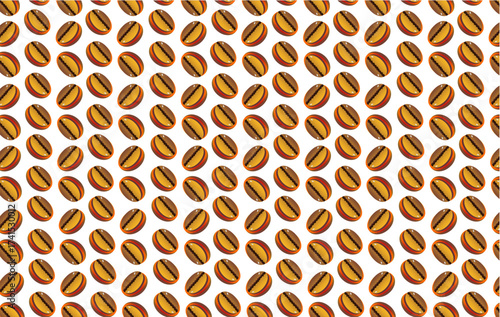 Coffee bean pattern. Roasted coffee bean pattern background. Seamless pattern of coffee bean illustration. Golden coffee beans pattern for packaging. 