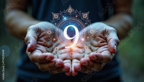 Hands holding number 