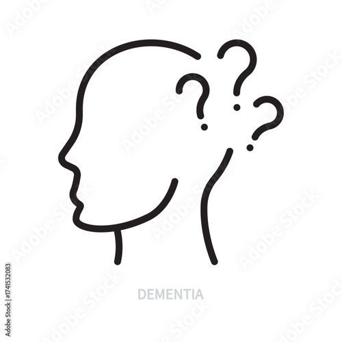 Dementia line icon. Human psyche, disease symbol. Diagnosis sign. Psychology concept. Isolated on a white background. Editable stroke. Flat design. Vector illustration.
