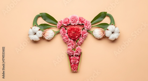 Abstract image of the uterus. female reproductive system made up of flowers and leaves. uterus conceptual image.�