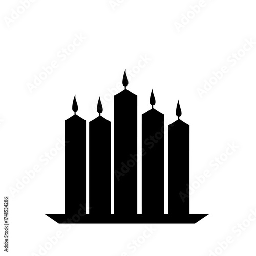 Minimal Five Candles Silhouette on Tray – Black Vector Candlelight Icon Design