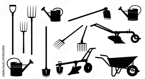 Collection of Farming and Gardening Tools Vector Graphics