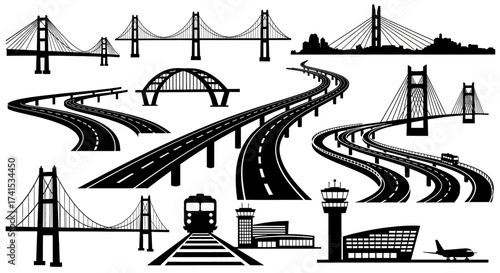 Modern transportation infrastructure bridges, roads, railways, airport