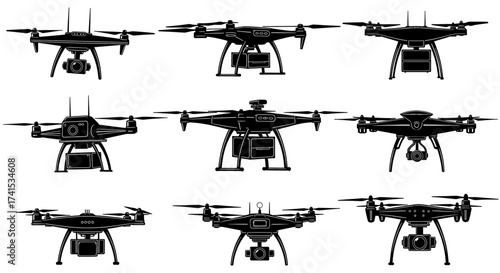 Collection of Unmanned Aerial Vehicle Silhouette Icons